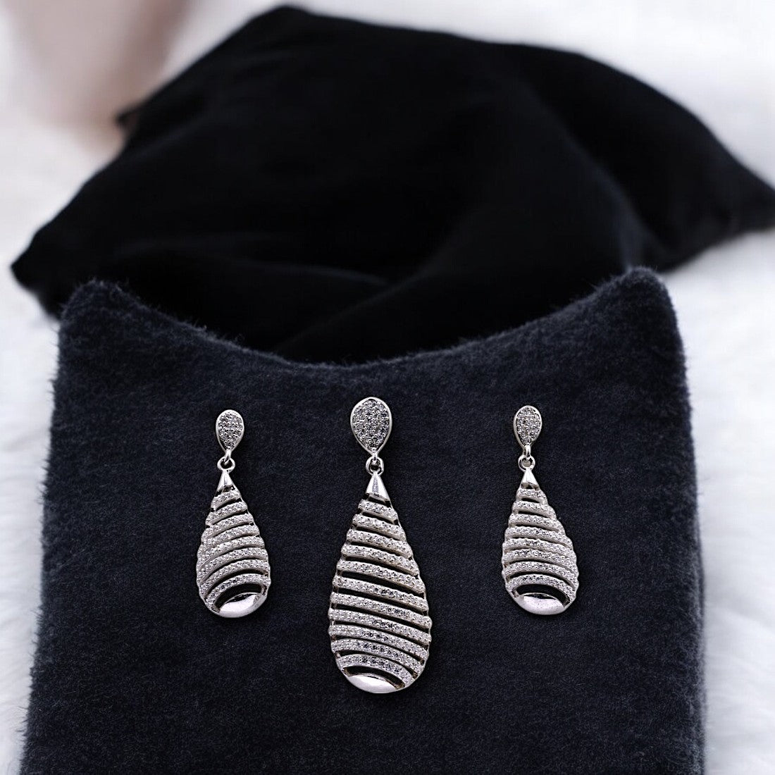 925 Sterling Silver Large Teardrop Stone Pendant Set with Earrings for Women & Girls (No Chain)
