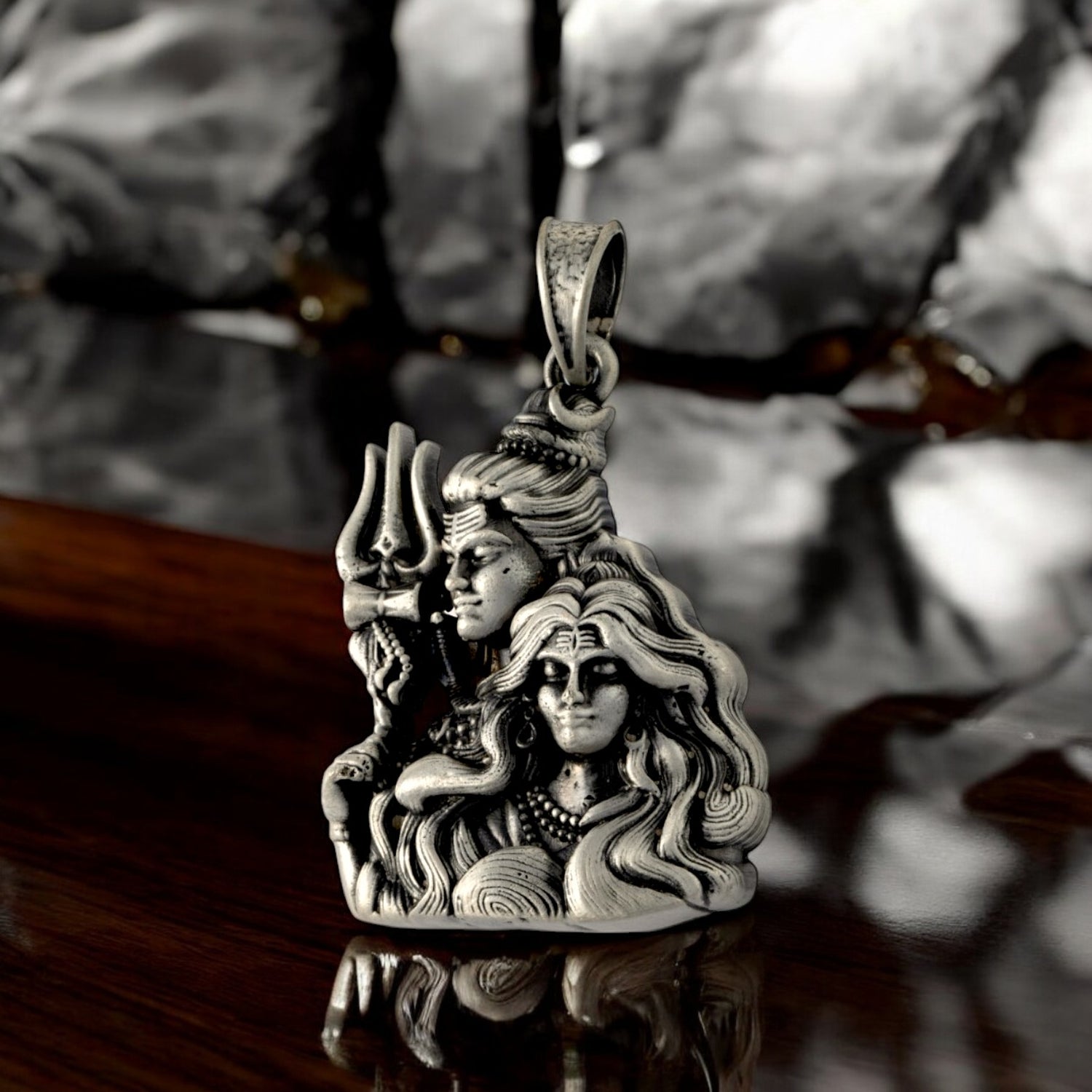 Sterling Silver EterKnight  Oxidized Shiv Parvati Pendant for Men