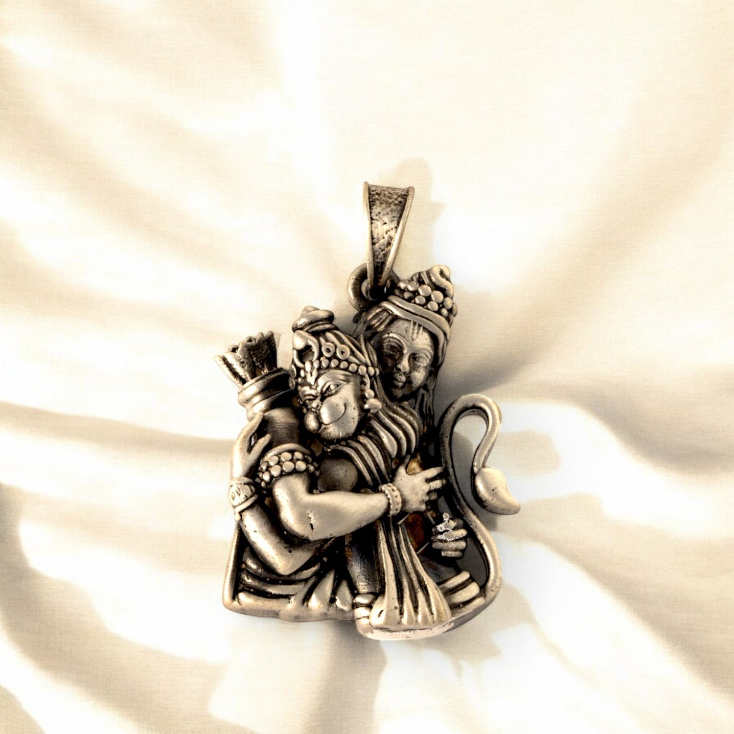 Sterling Silver EterKnight Oxidized Lord Ram and Hanuman duo Pendant for Men
