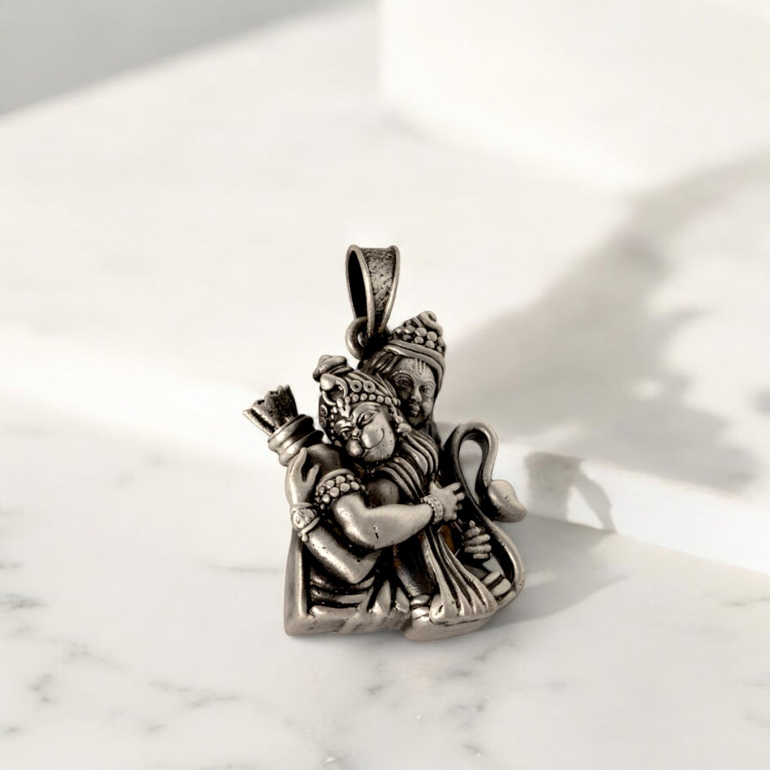 Sterling Silver EterKnight Oxidized Lord Ram and Hanuman duo Pendant for Men