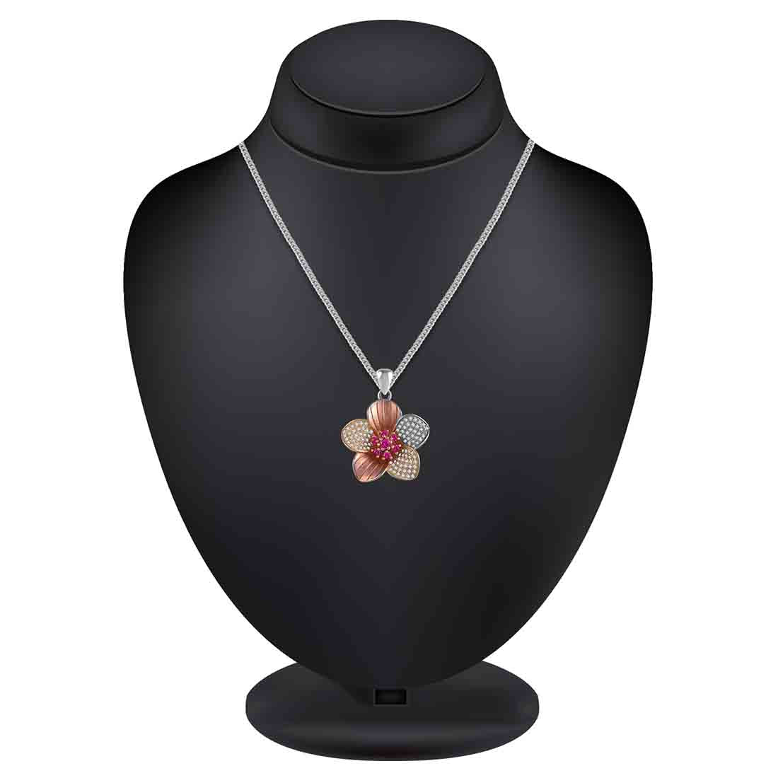 Twisted Rose Gold Plated Flower Pendant & Earring Set For Women And Girls