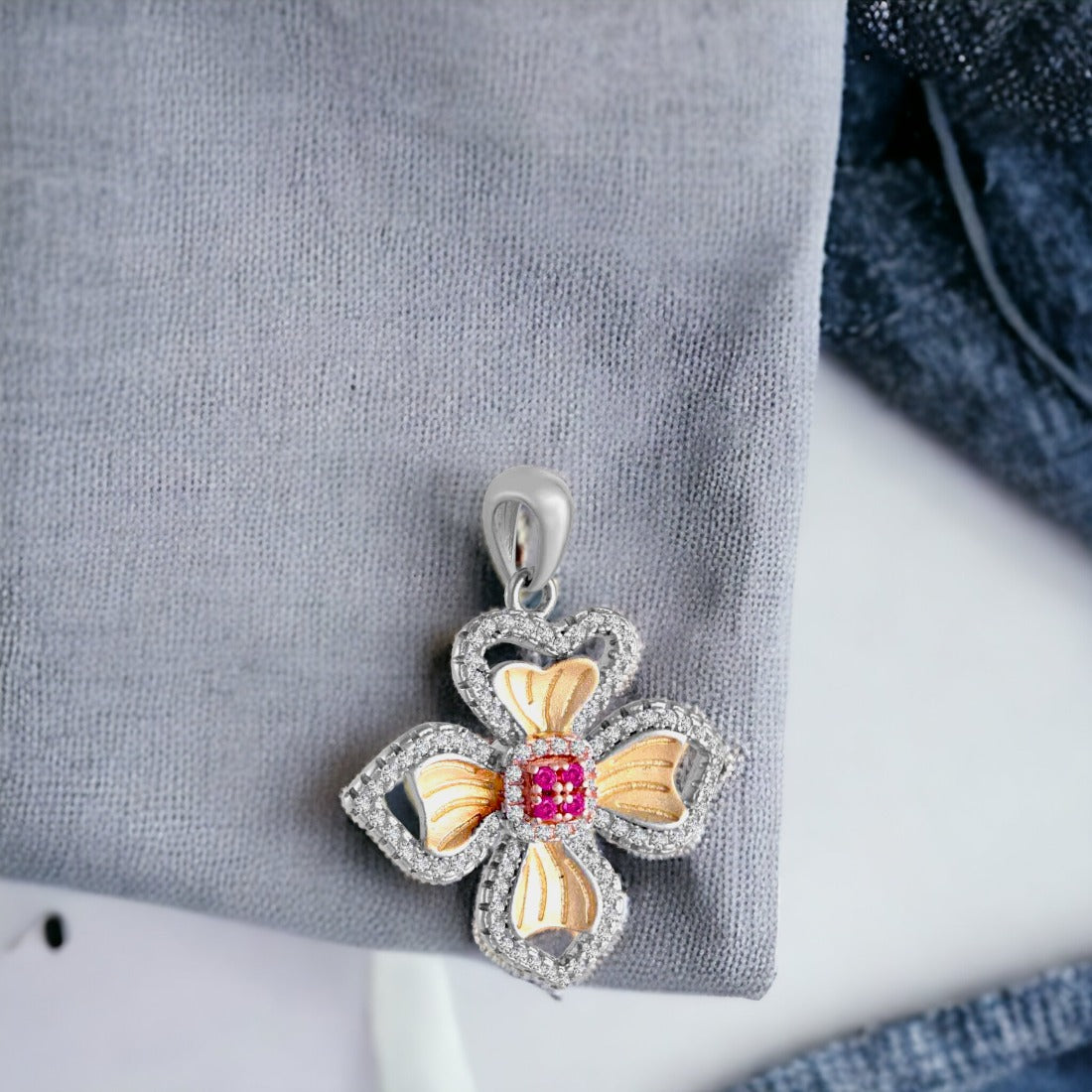 Heart Flower Pendant And Earring Set For Women & Girls(Without Chain)