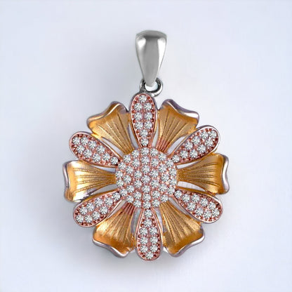 Gold Plated Sunflower Pendant And Earring Set For Women & Girls