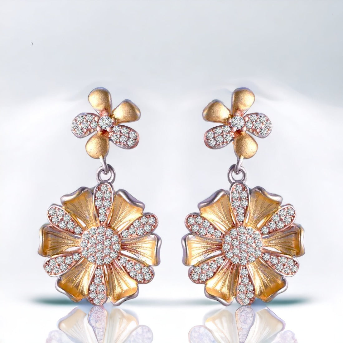 Gold Plated Sunflower Pendant And Earring Set For Women & Girls(Without Chain)