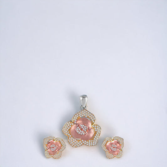 Rosy Pendant And Earring Set For Women & Girls(Without Chain)
