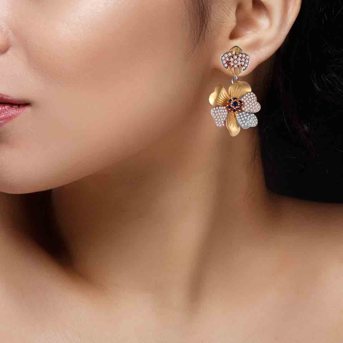 Golden Bloom Pendant And Earring Set For Women & Girls