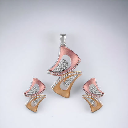 Triangle Pendant And Earring Set For Women & Girls