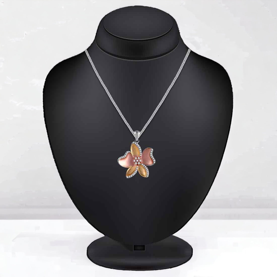 RoseGold With Gold Plated Flower Pendant And Earring Set For Women & Girls