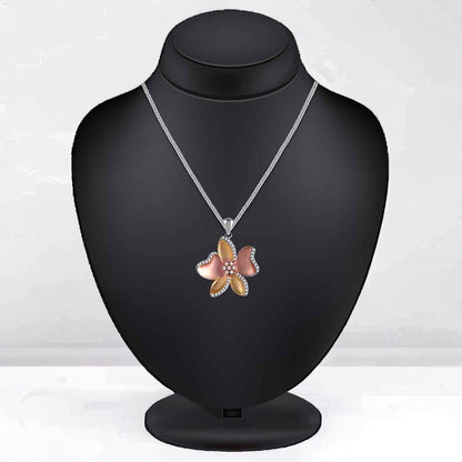 RoseGold With Gold Plated Flower Pendant And Earring Set(Without Chain)