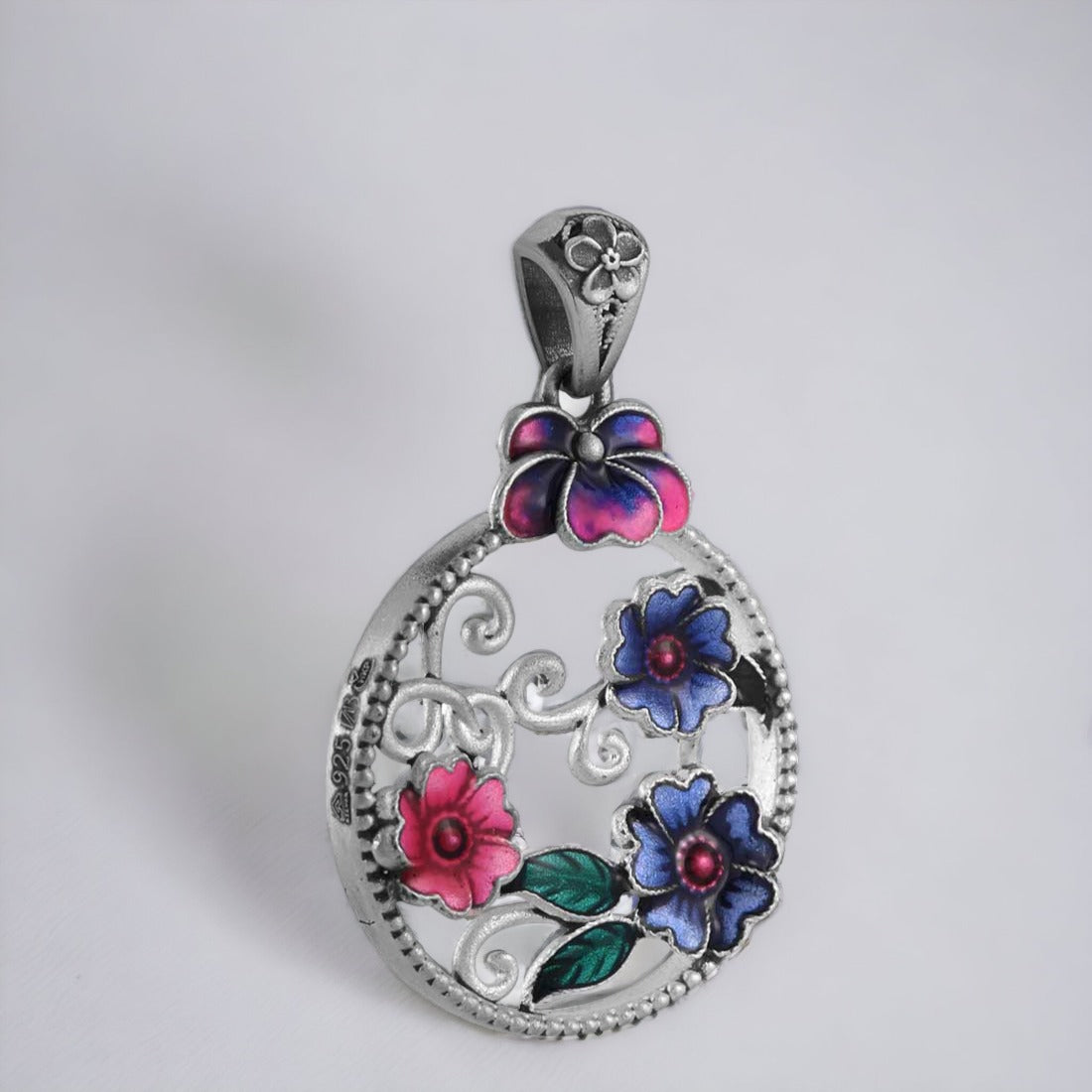Colorful Mina-Kari Flower Pendant For Women & Girls
