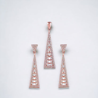 Triangle Rosegold Pendant And Earring Set For Women & Girls(Without Chain)