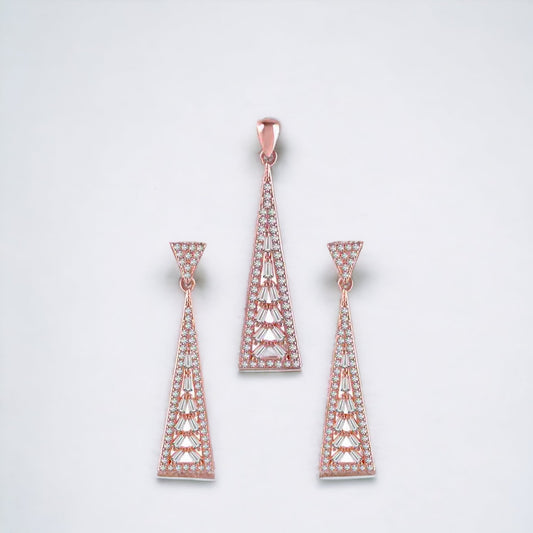 Triangle Rosegold Pendant And Earring Set With Cubic Zicron For Women & Girls