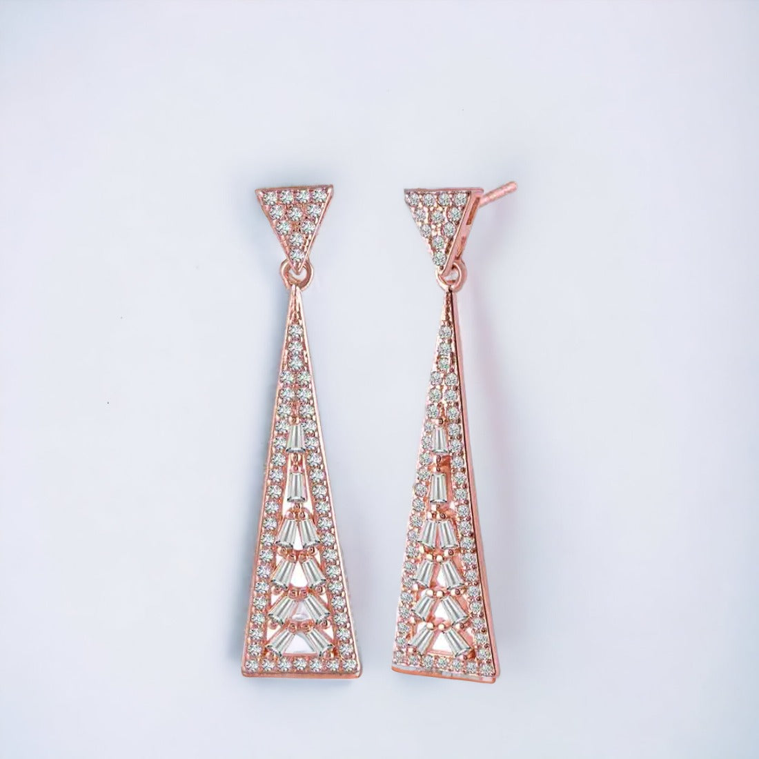 Triangle Rosegold Pendant And Earring Set For Women & Girls(Without Chain)