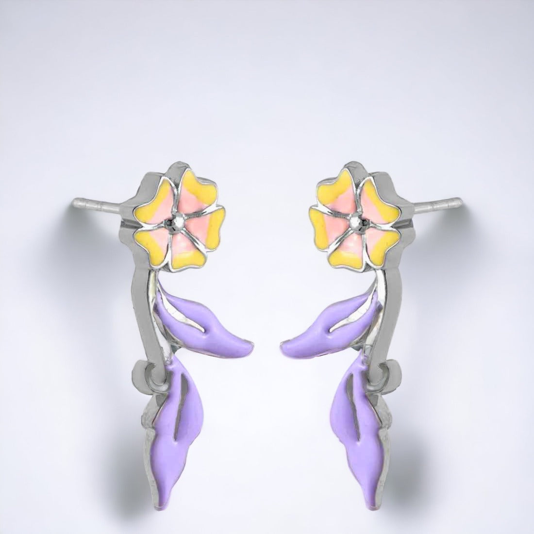 Yellow Enamel Flower Pendant And Earring Set For Women & Girls