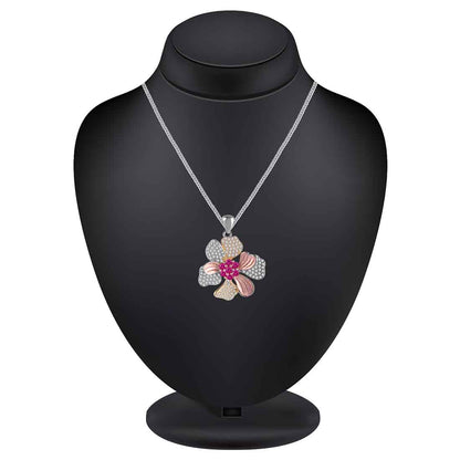 Pink Stone Round Flower Pendant And Earring Set For Women & Girls
