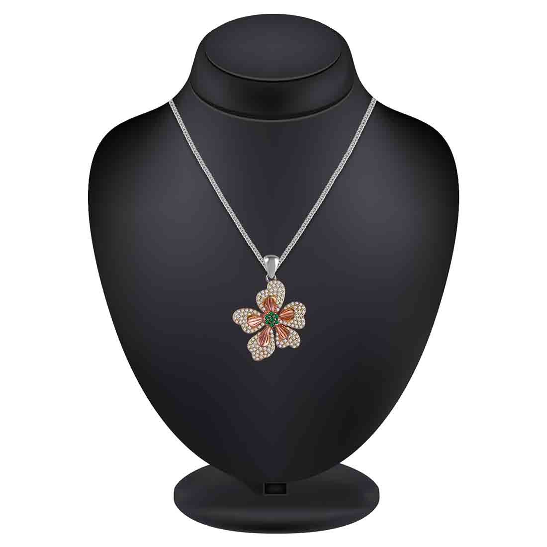Pansy Green Stone Flower Pendant & Earring Set For Women And Girls(Without Chain)