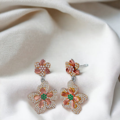 Pansy Green Stone Flower Pendant & Earring Set For Women And Girls