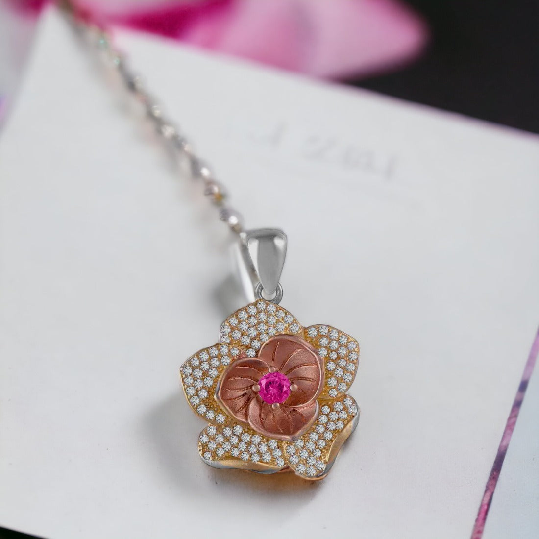 Pink Rose Pendant And Earring Set For Women & Girls