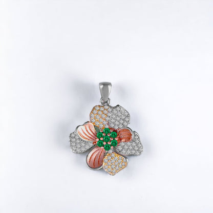 Cubic Zicron Flower Pendant & Earring Set For Women And Girls