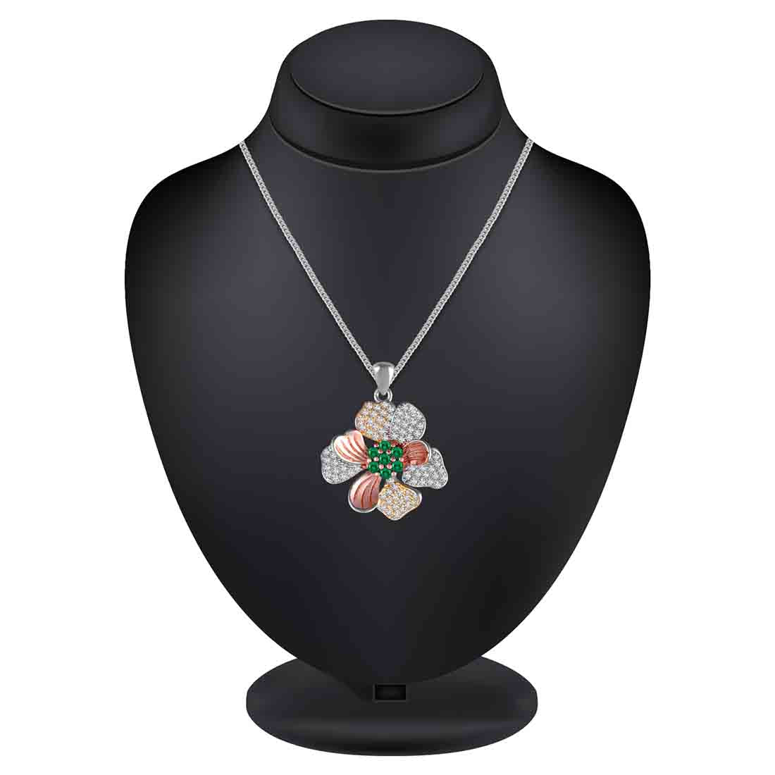 Cubic Zicron Flower Pendant & Earring Set For Women And Girls