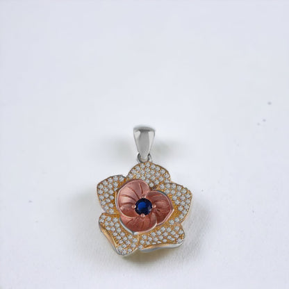Blue Stone Flower Pendant And Earring Set For Women & Girls