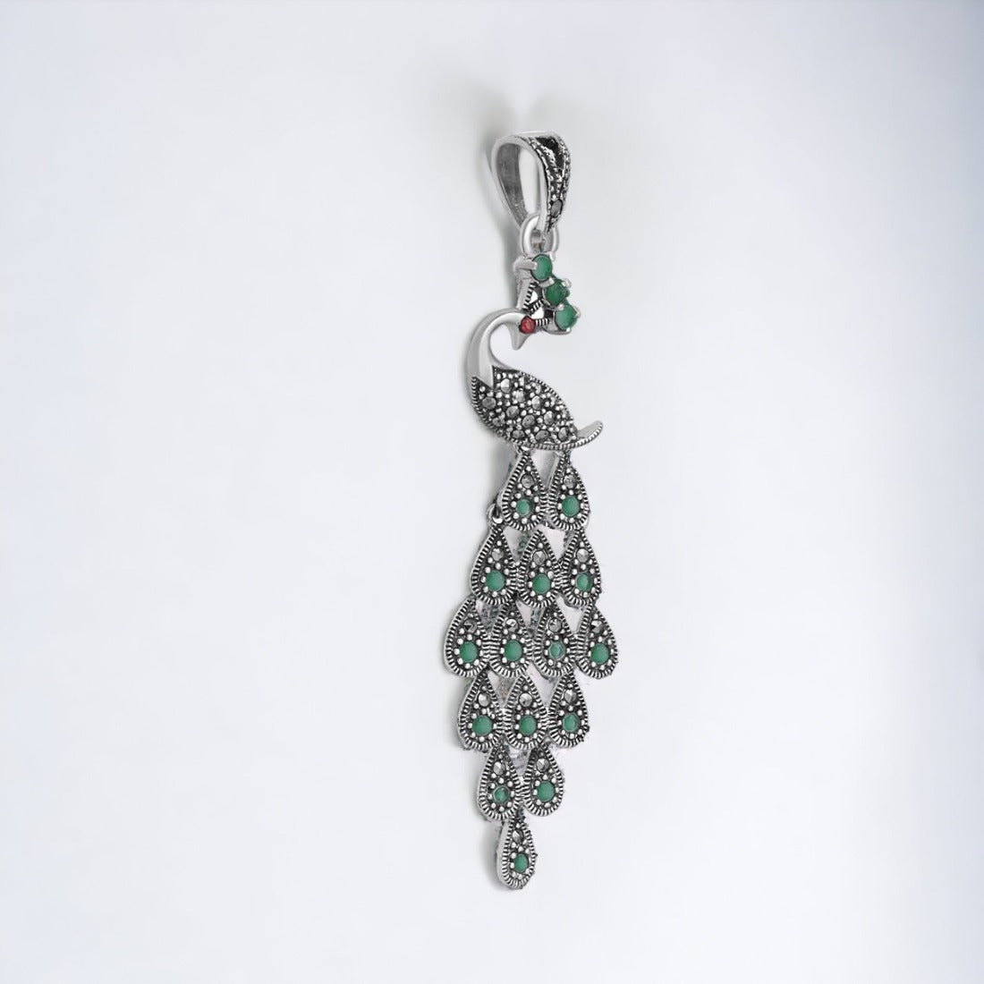 Green Stone Peacock Pendant With Earring Set