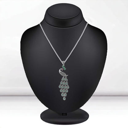 Green Stone Peacock Pendant With Earring Set