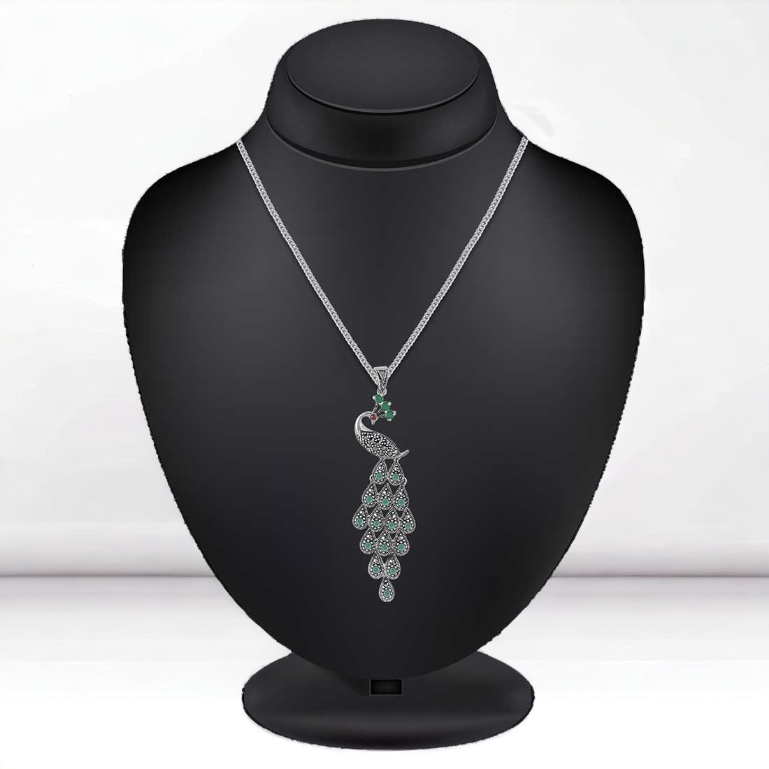 Green Stone Peacock Pendant With Earring Set(Without Chain)