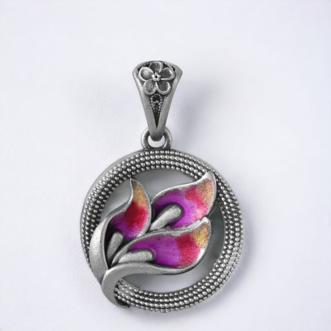 Moon Tarnish Oxidized Minakari Flower Bloom Pendant For Women & Girls(Without Chain)