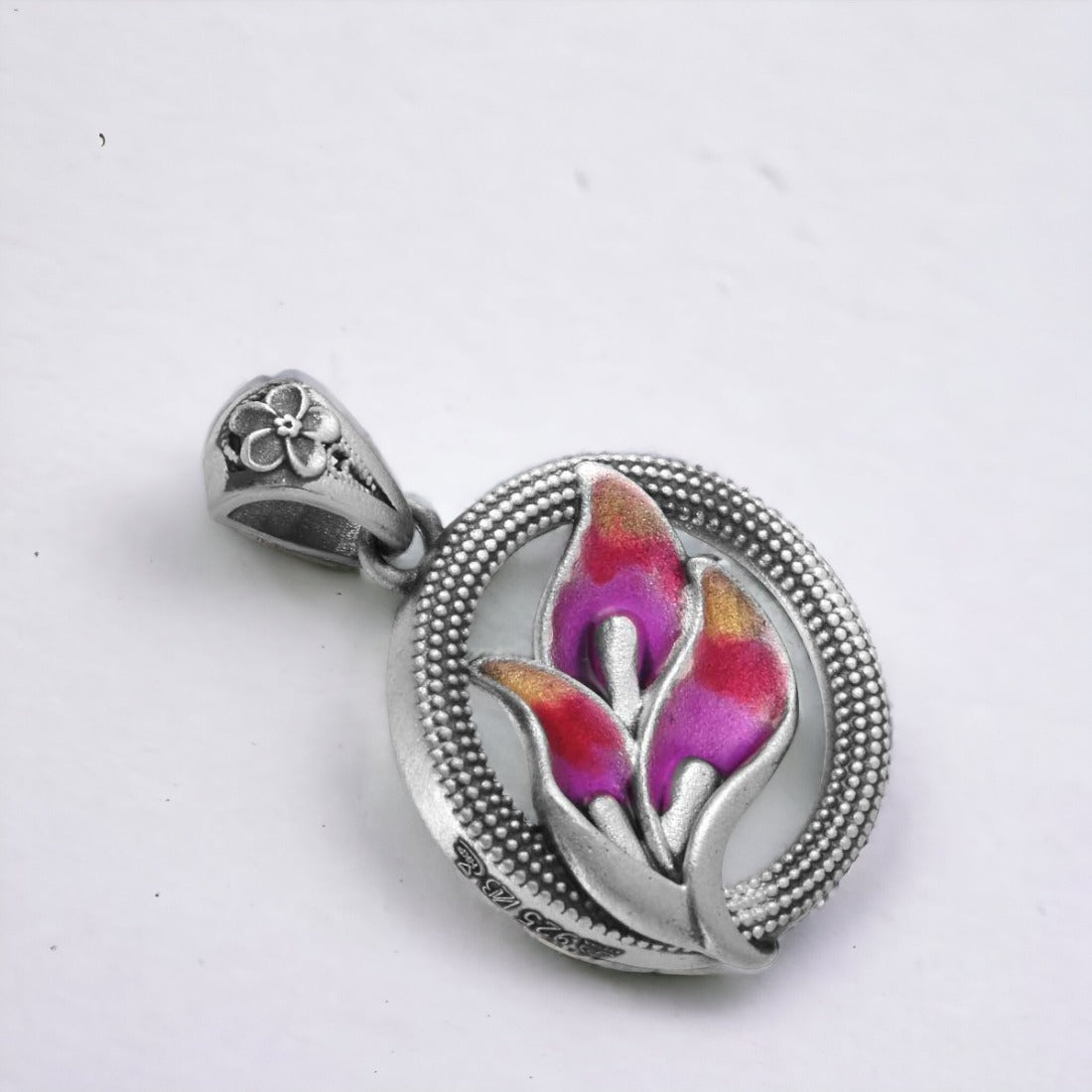 Moon Tarnish Oxidized Minakari Flower Bloom Pendant For Women & Girls(Without Chain)