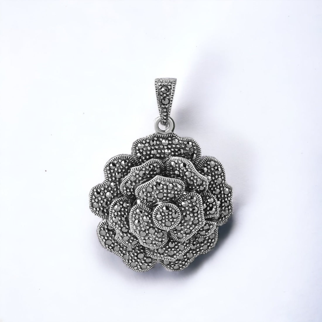 Silver Oxidized Flower Pendant For Women & Girls