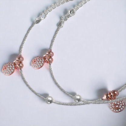 Round Rosegold Drop Charm Anklet For Women & Girls