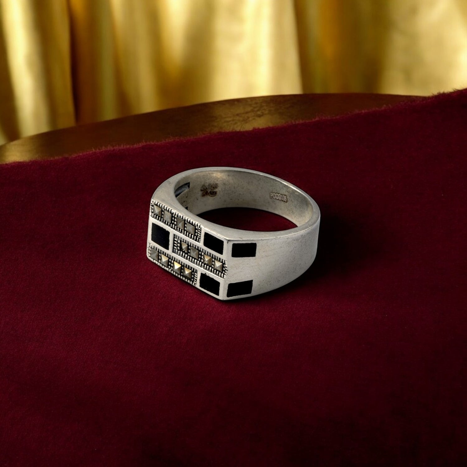 Sterling Silver EterKnight Marcasite Stone Mens Ring