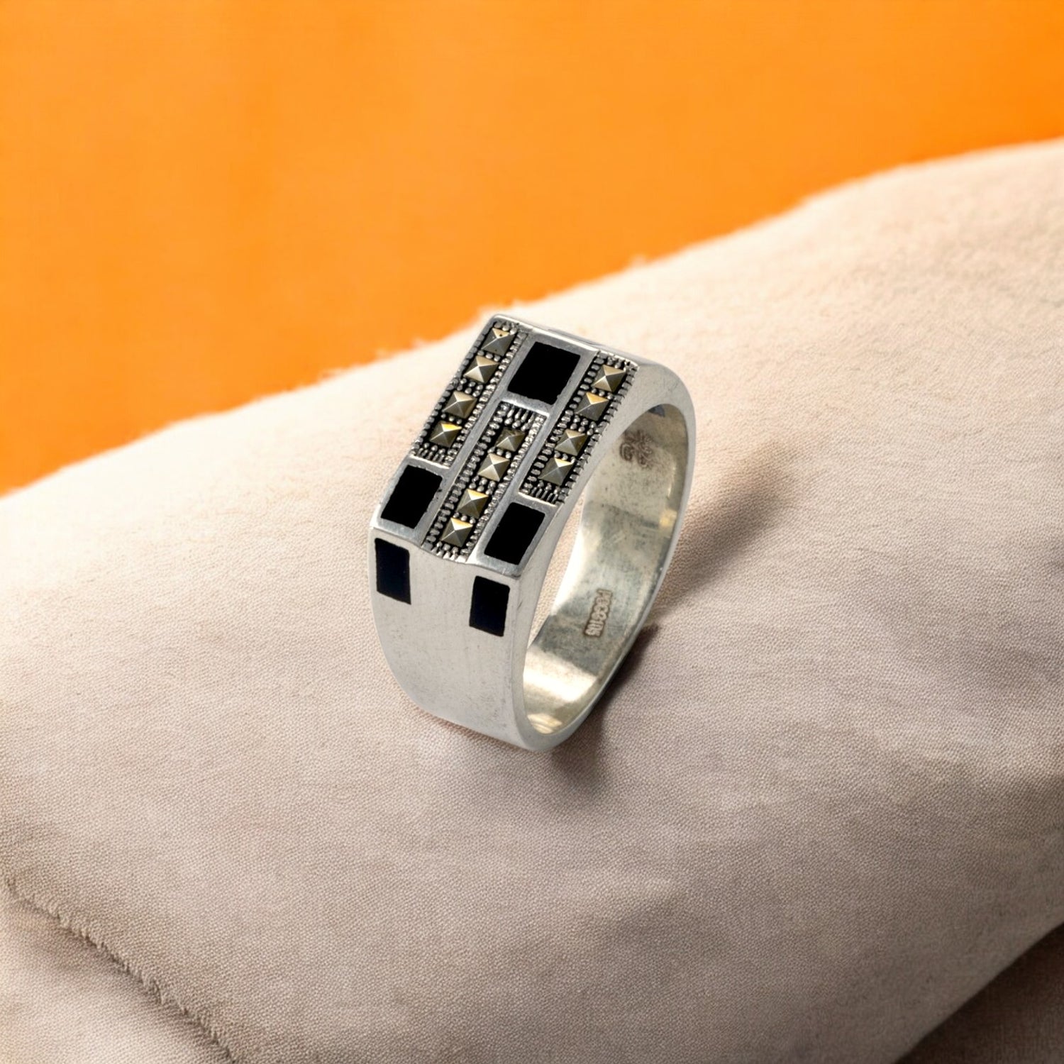 Sterling Silver EterKnight Marcasite Stone Mens Ring