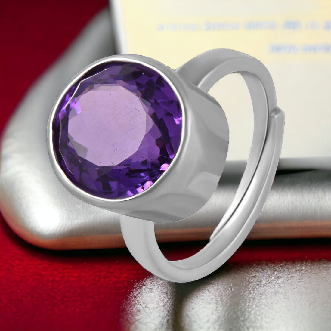 Amethyst Ring – 925 Sterling Silver with Certified Amethyst, Adjustable Astrology Ring for Men & Women