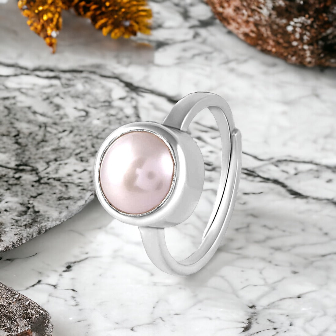 925 Sterling Silver Pearl Rings for Men & Women with Certified Natural Pearl Gemstone