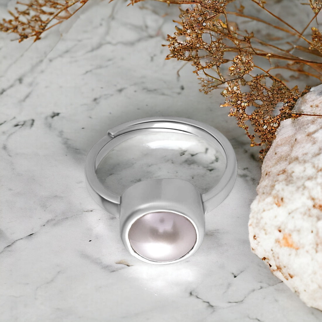 925 Sterling Silver Pearl Rings for Men & Women with Certified Natural Pearl Gemstone
