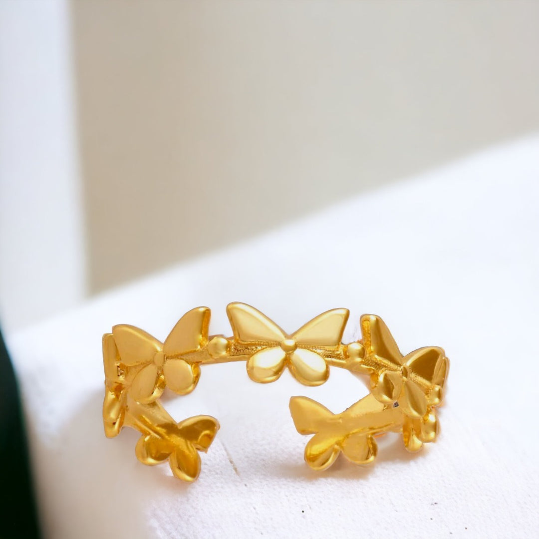 925 Sterling Silver Adjustable Gold Plated Butterfly Ring for Women