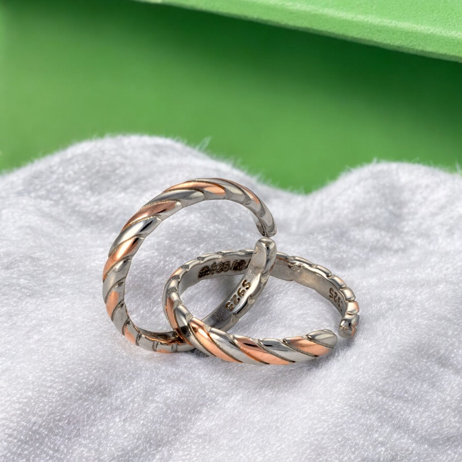 Sterling Silver Dual Tone Adjustable Twisted Toe Ring for Women and Girls