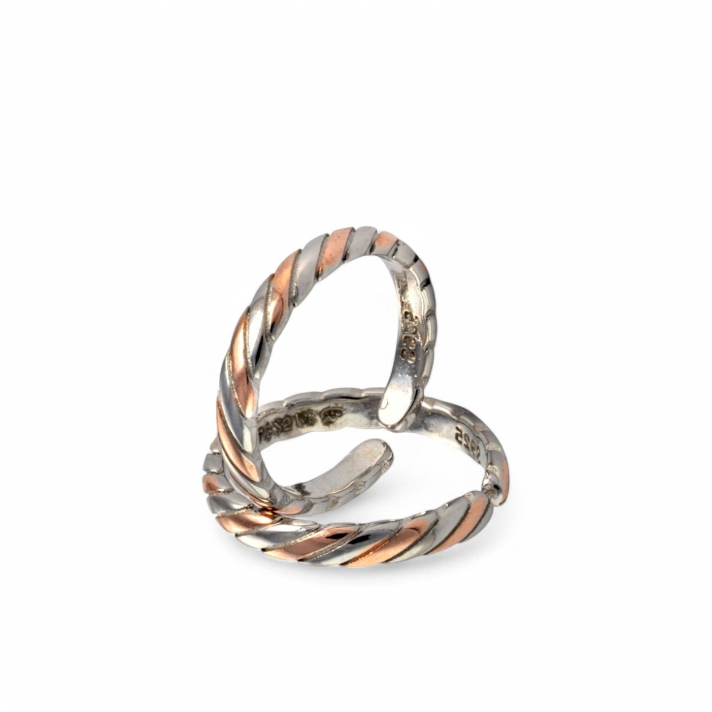 Sterling Silver Dual Tone Adjustable Twisted Toe Ring for Women and Girls