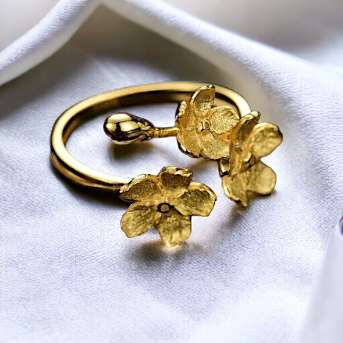 Gold Plated Plum Adjustable Flower Rings For Women & Girls
