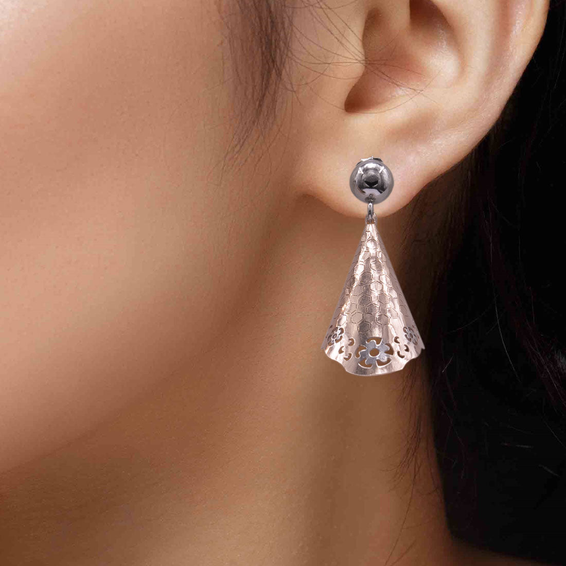 Rosegold silver triangle drop earrings for women and girls