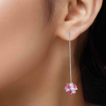 Sterling silver Floral chain drop earrings for women and girls