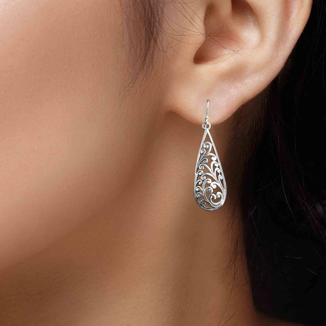 Sterling silver oxidized teardrop motif earrings for women and girls