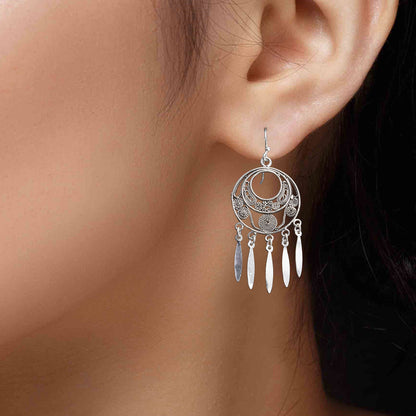 Sterling silver oxidized ethnic round earrings for women and girls