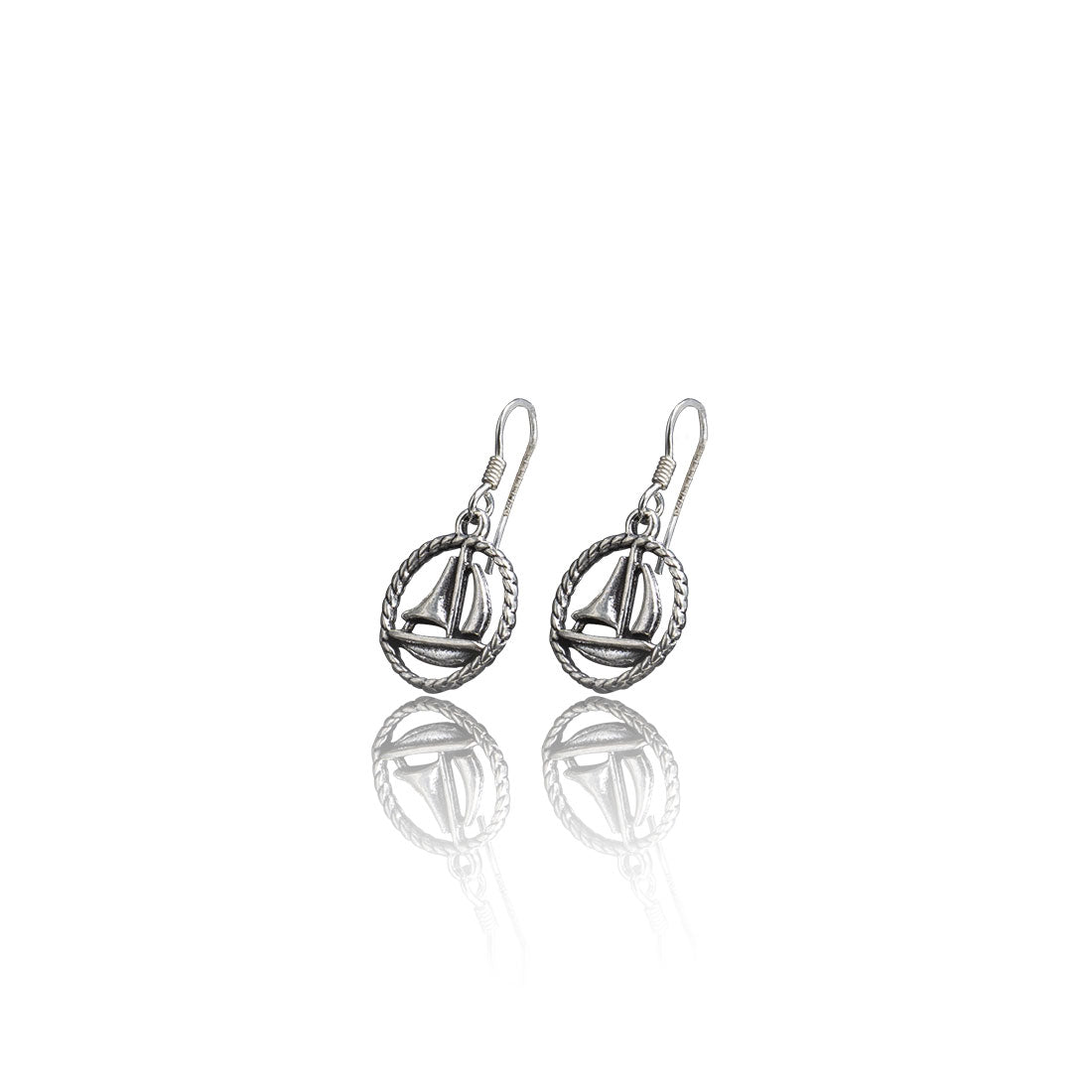 Sterling silver Moon Tarnish oxidized sail on boat earrings for women and girls