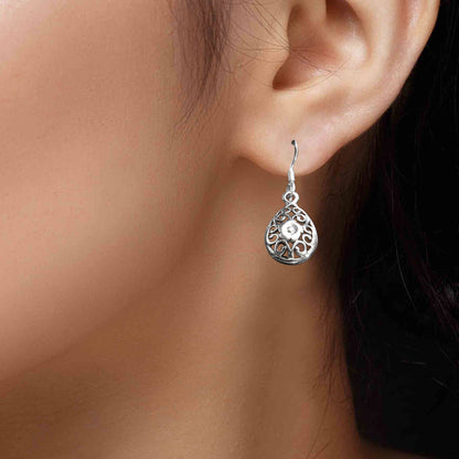 Sterling silver teardrop motif drop earrings for women and girls