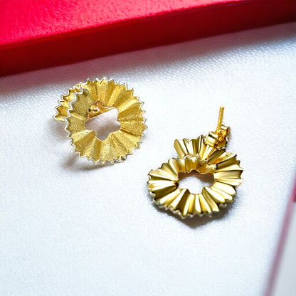 Gold Plated Pencil Shaving Drop Earrings For Women & Girls