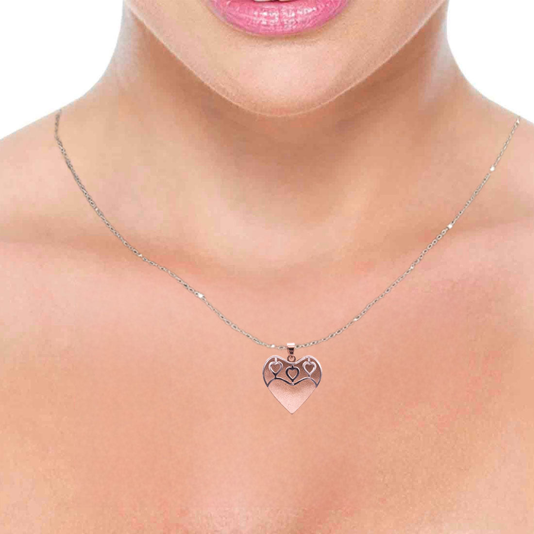 Sterling silver rosegold heart shape pendant with earrings set for women and girls (without chain)