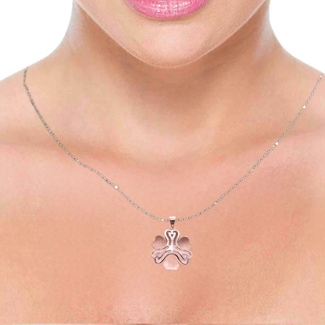 Sterling silver rosegold triangle floral design pendant with earrings set for women and girls (without chain)